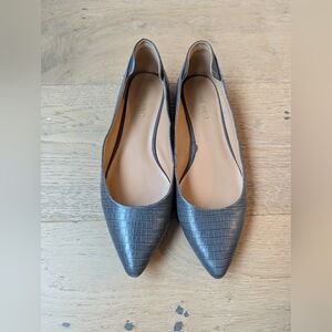 Nine West Grey Leather Pointed Toe Flats Size 6